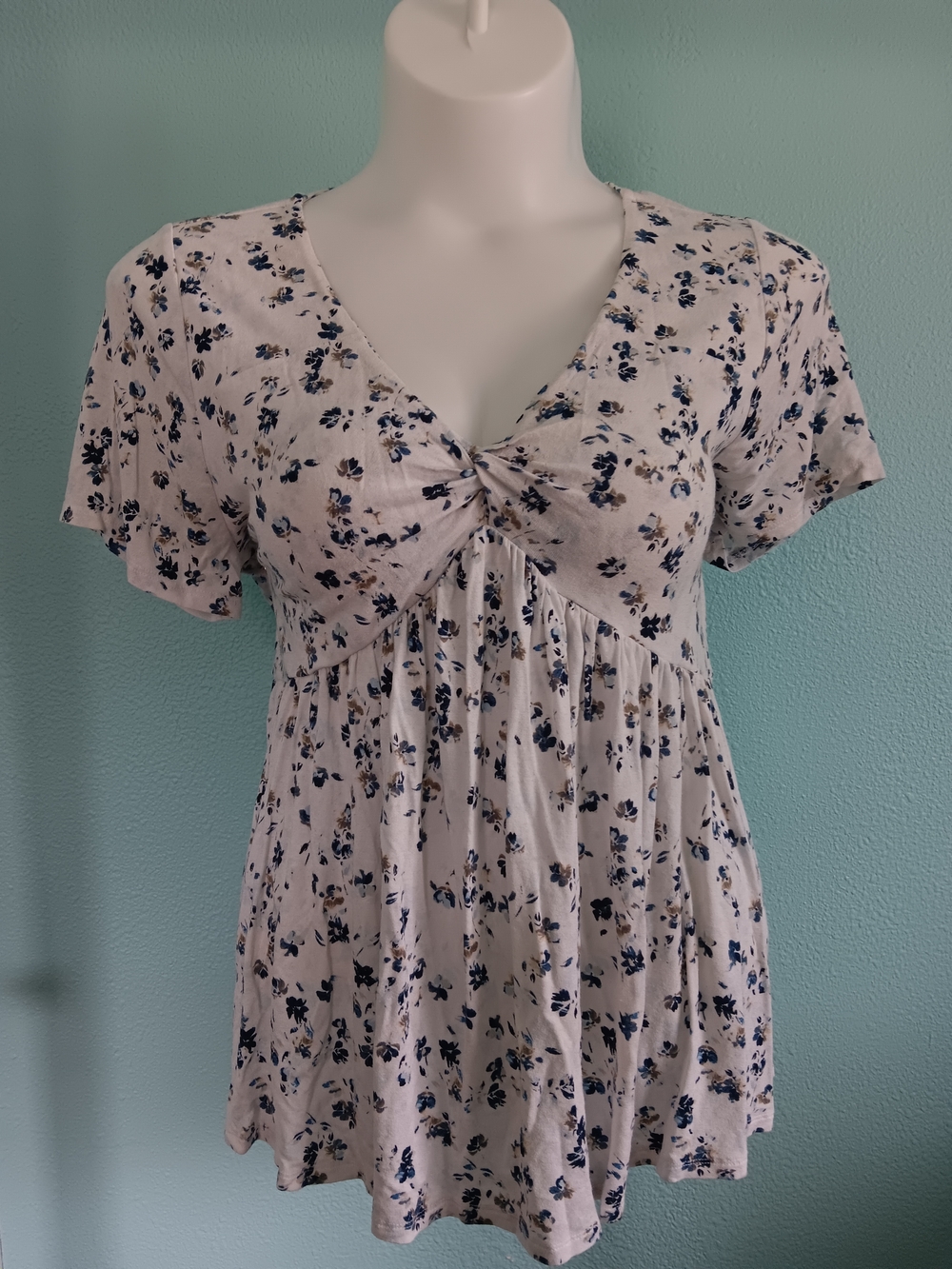 Lane Bryant White Floral V-Neck Babydoll Top 18/20
